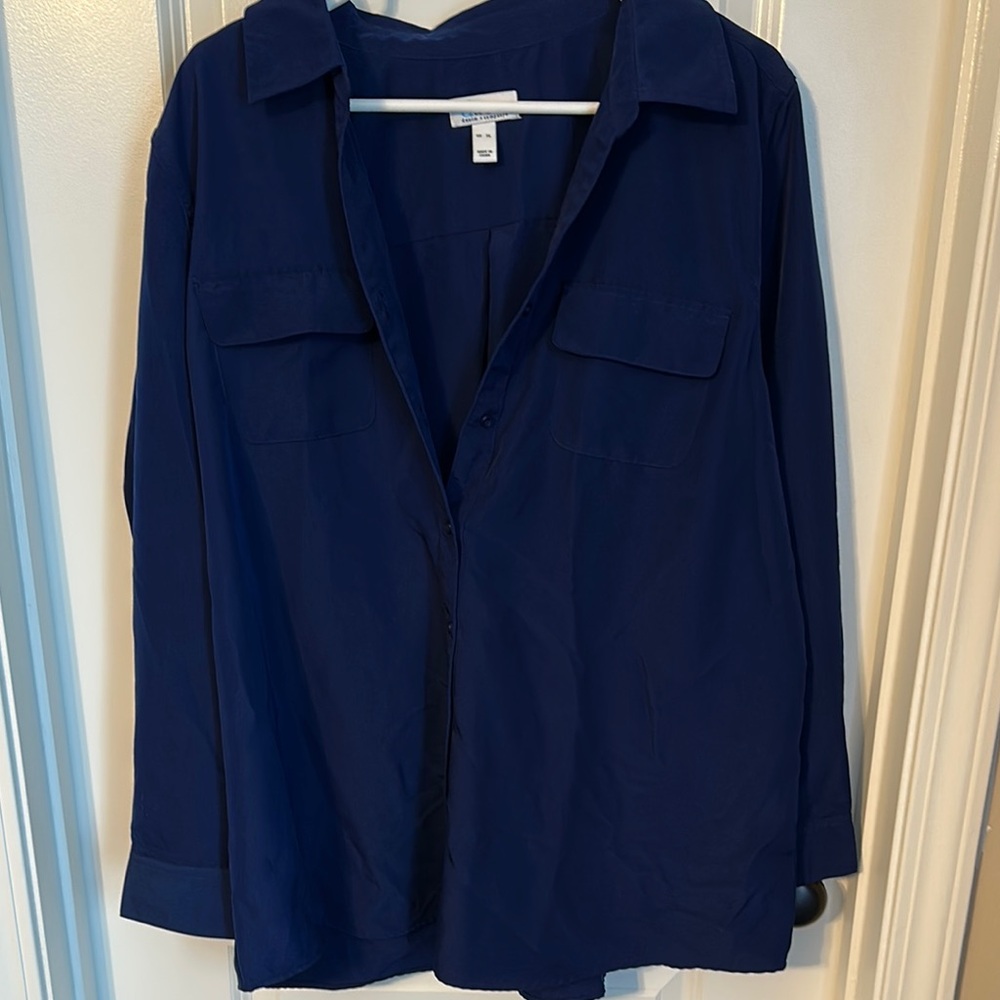 Denim&Co Blue Button Down Shirt 3/4 Sleeve Relaxed